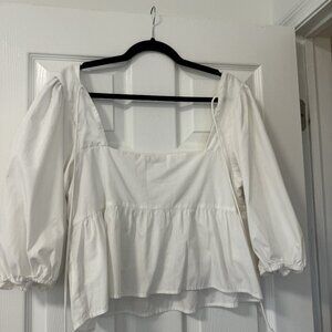 A&F White Puffy Sleeve Square Neck Blouse
